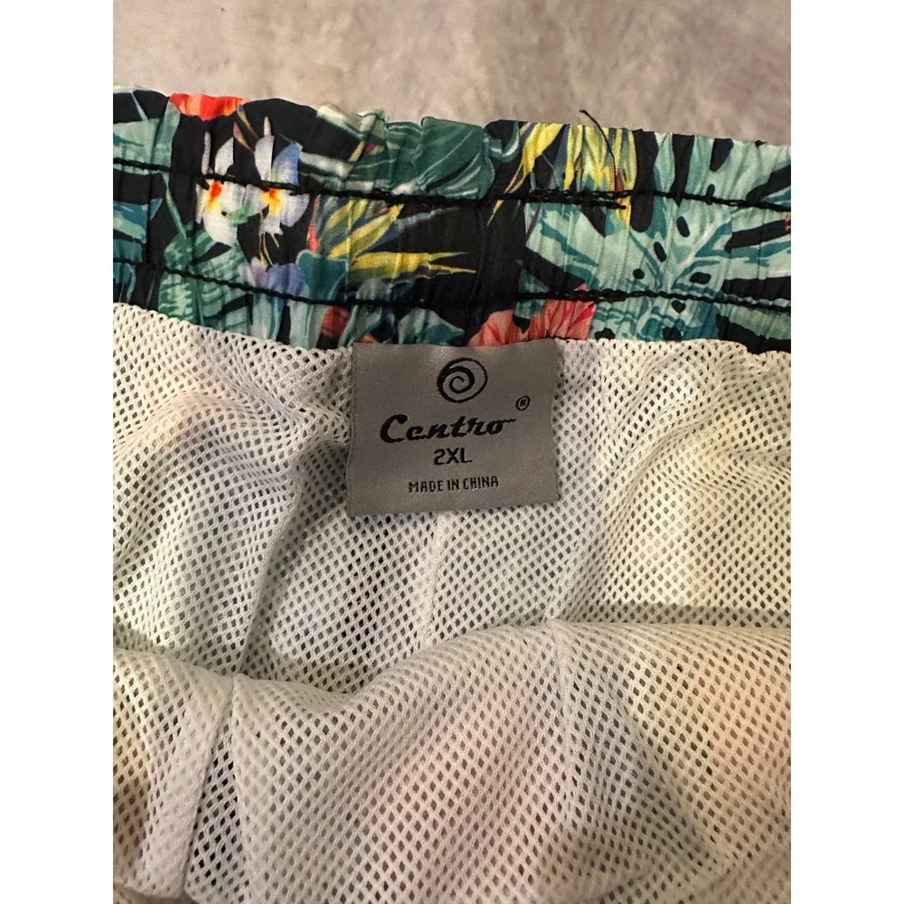 Centro Mens Tropical Floral Swim Trunks XXL Green Black Red Hibiscus MS1001 NEW